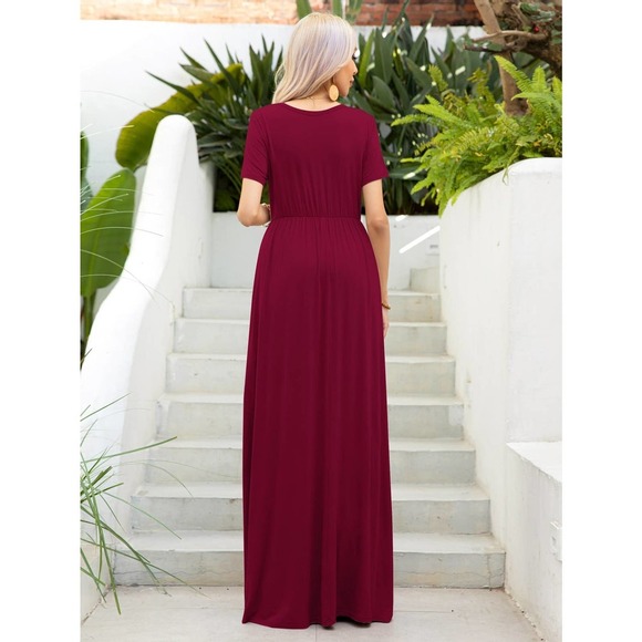 short sleeve Solid Hidden Pocket Maxi Dress - Picture 11 of 11